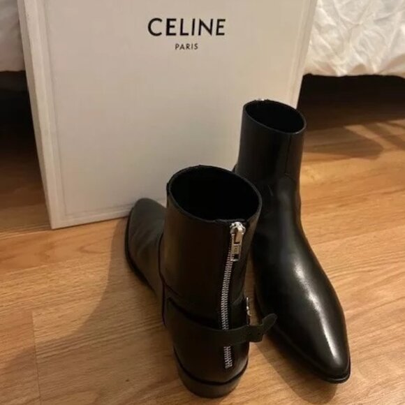 Celine Jacno Shiny Calfskin Back Buckle Zipped Black Boot size 41 - Picture 3 of 4
